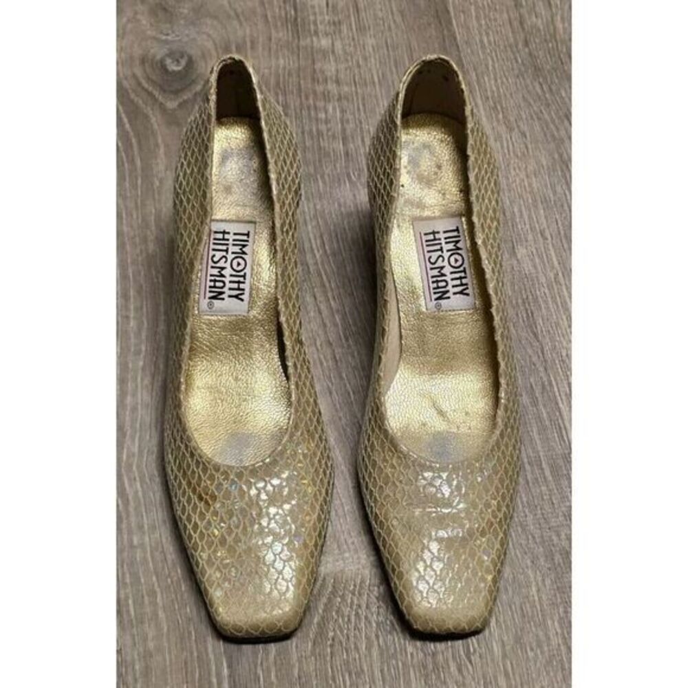 Timothy Hitsman Women's Golden Reflective Snake Skin Print Heels Shoes Size 8 N